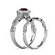 7 - Susan Prima Red Garnet and Diamond Halo Bridal Set Ring 