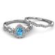 5 - Susan Prima Blue Topaz and Diamond Halo Bridal Set Ring 