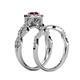 6 - Susan Prima Ruby and Diamond Halo Bridal Set Ring 