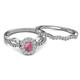 4 - Susan Prima Rhodolite Garnet and Diamond Halo Bridal Set Ring 