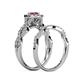 6 - Susan Prima Rhodolite Garnet and Diamond Halo Bridal Set Ring 