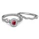 4 - Susan Prima Ruby and Diamond Halo Bridal Set Ring 