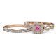 1 - Eyana Prima Pink Sapphire and Diamond Double Halo Bridal Set Ring 