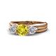 1 - Alyssa 1.24 ctw (6.00 mm) Round Yellow Diamond and Lab Grown Diamond Three Stone Engagement Ring 