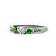 1 - Ayaka Diamond and Green Garnet Three Stone with Side Green Garnet Ring 