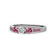 1 - Ayaka Diamond and Pink Tourmaline Three Stone with Side Pink Tourmaline Ring 