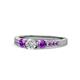 1 - Ayaka Diamond and Amethyst Three Stone with Side Amethyst Ring 