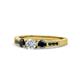 1 - Ayaka Black and White Diamond Three Stone with Side Black Diamond Ring 