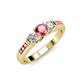 2 - Jamille Pink Tourmaline and Diamond Three Stone with Side Pink Tourmaline Ring 