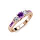2 - Jamille Amethyst and Diamond Three Stone with Side Amethyst Ring 