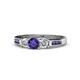 1 - Jamille Iolite and Diamond Three Stone with Side Iolite Ring 