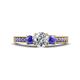 1 - Valene Diamond and Tanzanite Three Stone with Side Tanzanite Ring 