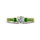 1 - Valene Diamond and Green Garnet Three Stone with Side Green Garnet Ring 
