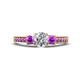 1 - Valene Diamond and Amethyst Three Stone with Side Amethyst Ring 