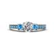 1 - Valene Diamond and Blue Topaz Three Stone with Side Blue Topaz Ring 