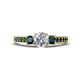 1 - Valene Diamond and London Blue Topaz Three Stone with Side London Blue Topaz Ring 