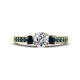 1 - Valene Blue and White Diamond Three Stone with Side Blue Diamond Ring 