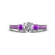 1 - Valene Diamond and Amethyst Three Stone with Side Amethyst Ring 