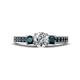 1 - Valene Diamond and London Blue Topaz Three Stone with Side London Blue Topaz Ring 
