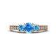 1 - Valene Blue Topaz Three Stone with Side Diamond Ring 