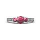 1 - Valene Rhodolite Garnet Three Stone with Side Diamond Ring 