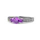 1 - Valene Amethyst Three Stone with Side Diamond Ring 