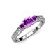 2 - Valene Amethyst Three Stone with Side Diamond Ring 
