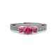 3 - Valene Rhodolite Garnet Three Stone with Side Diamond Ring 