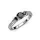 2 - Valene Black Diamond Three Stone with Side White Diamond Ring 