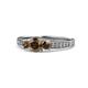 1 - Valene Smoky Quartz Three Stone with Side Diamond Ring 
