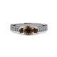 3 - Valene Smoky Quartz Three Stone with Side Diamond Ring 
