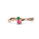 1 - Lucie 4.10 mm Bold Round Emerald and Pink Tourmaline 2 Stone Promise Ring 