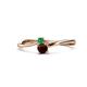 1 - Lucie 4.10 mm Bold Round Emerald and Red Garnet 2 Stone Promise Ring 