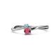 1 - Lucie 4.10 mm Bold Round Aquamarine and Rhodolite Garnet 2 Stone Promise Ring 