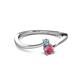2 - Lucie 4.10 mm Bold Round Aquamarine and Rhodolite Garnet 2 Stone Promise Ring 