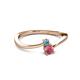2 - Lucie 4.10 mm Bold Round Blue Topaz and Rhodolite Garnet 2 Stone Promise Ring 