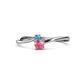 1 - Lucie 4.10 mm Bold Round Blue Topaz and Pink Tourmaline 2 Stone Promise Ring 