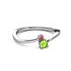 2 - Lucie 4.10 mm Bold Round Rhodolite Garnet and Peridot 2 Stone Promise Ring 