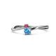 1 - Lucie 4.10 mm Bold Round Rhodolite Garnet and Blue Topaz 2 Stone Promise Ring 