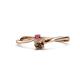 1 - Lucie 4.10 mm Bold Round Rhodolite Garnet and Smoky Quartz 2 Stone Promise Ring 