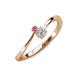 3 - Lucie 4.10 mm Bold Round Pink Tourmaline and Diamond 2 Stone Promise Ring 