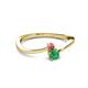 2 - Lucie 4.10 mm Bold Round Pink Tourmaline and Emerald 2 Stone Promise Ring 