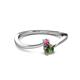 2 - Lucie 4.10 mm Bold Round Pink Tourmaline and Lab Created Alexandrite 2 Stone Promise Ring 