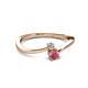 2 - Lucie 4.10 mm Bold Round Rhodolite Garnet and Lab Grown Diamond 2 Stone Promise Ring 