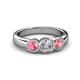 4 - Naava Pink Tourmaline and Lab Grown Diamond Three Stone Engagement Ring 