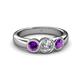 4 - Naava Amethyst and Lab Grown Diamond Three Stone Engagement Ring 
