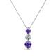 1 - Kesha (3.4mm) Round Iolite and Lab Grown Diamond Graduated Three Stone Drop Pendant 