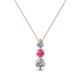 1 - Kesha (3.4mm) Round Pink Tourmaline and Diamond Graduated Three Stone Drop Pendant 