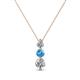 1 - Kesha (3.4mm) Round Blue Topaz and Diamond Graduated Three Stone Drop Pendant 