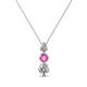 1 - Kesha (3.4mm) Round Pink Sapphire and Diamond Graduated Three Stone Drop Pendant 